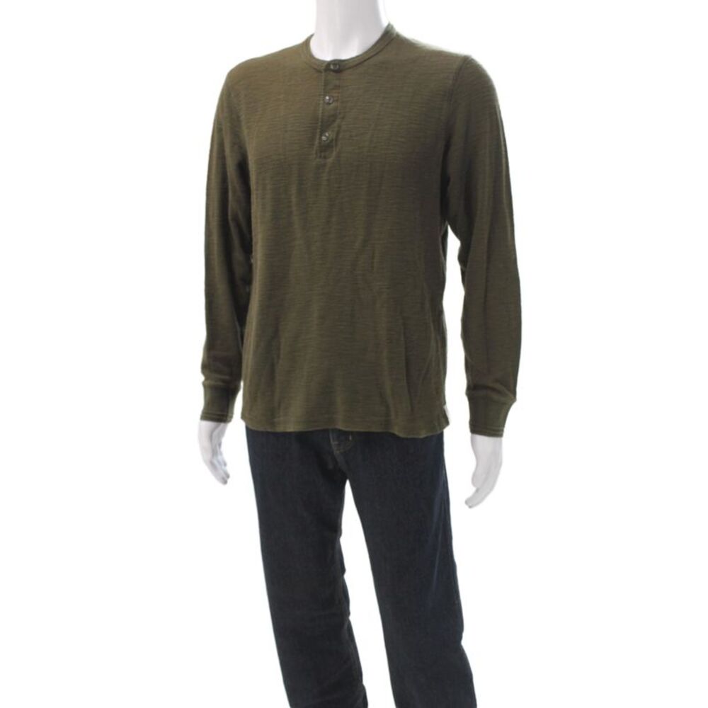 Todd Snyder Mens Long Sleeve Henley T-Shirt Green Cotton Basic Size M